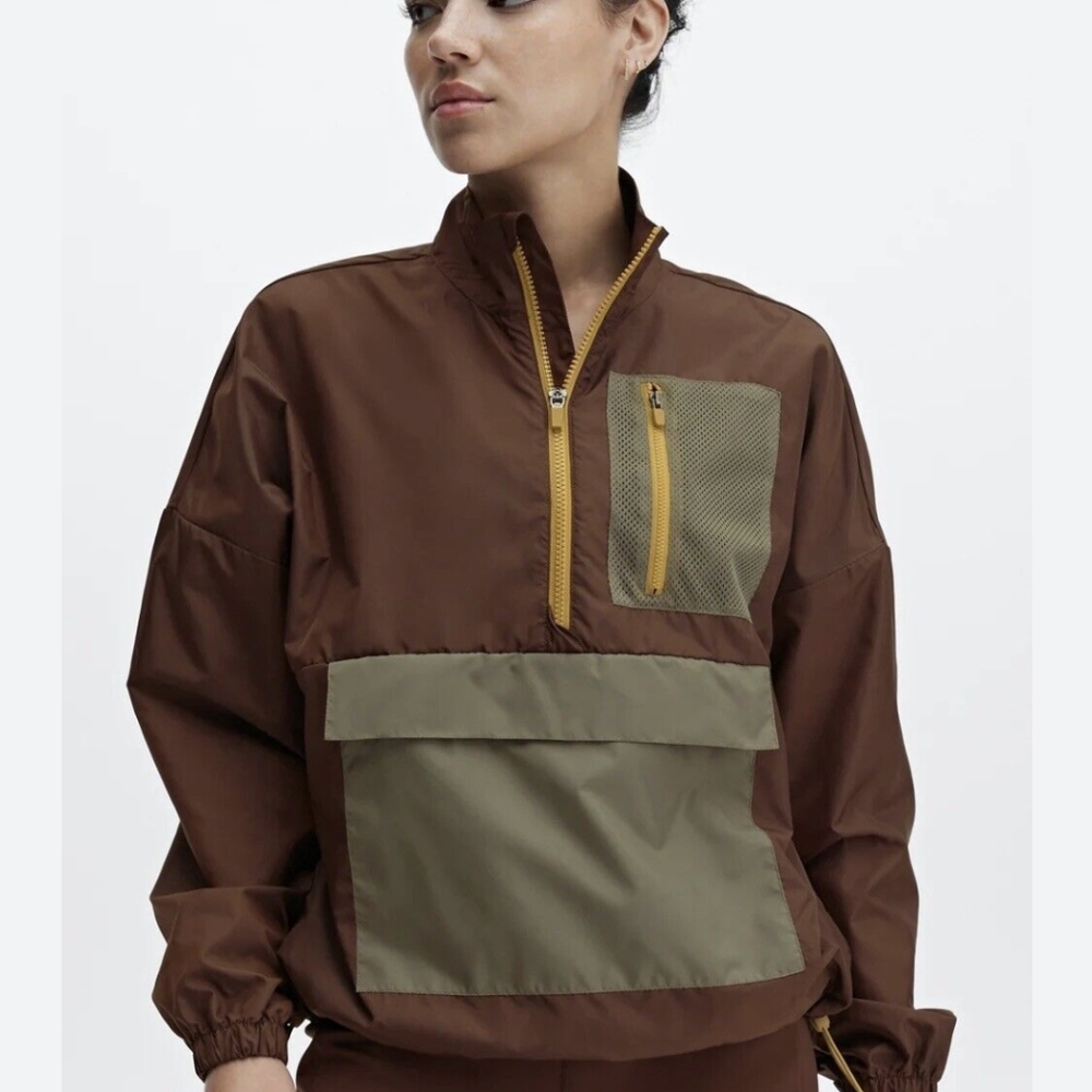Fabletics jacket windbreaker half zip brown sports jacket lightweight
